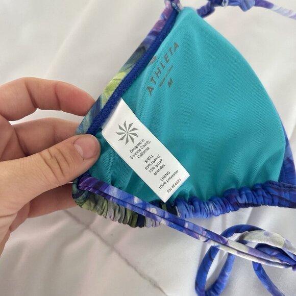 Athleta Womens Medium M Tropical Rainforest Triangle Tie Bikini Top Purple - Picture 4 of 5